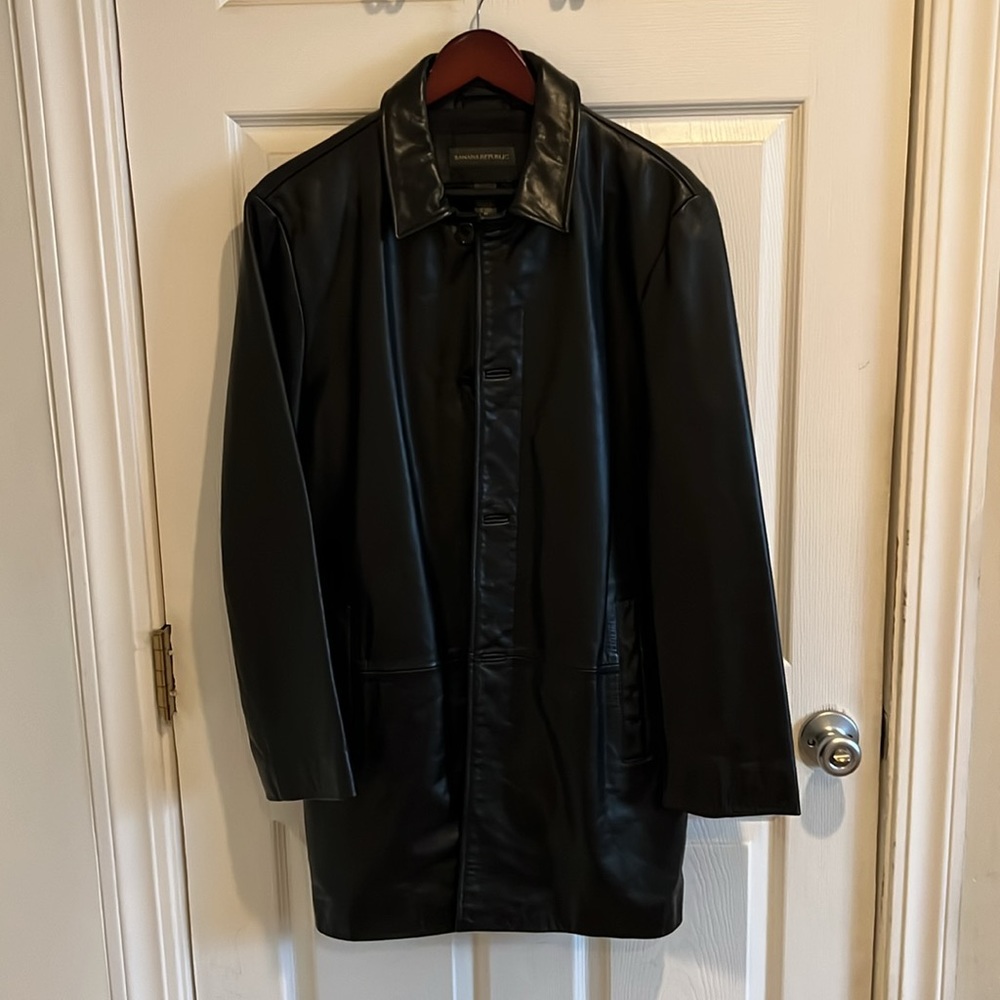 Men’s Banana Republic Black Button Down Leather Jacket - Picture 3 of 8